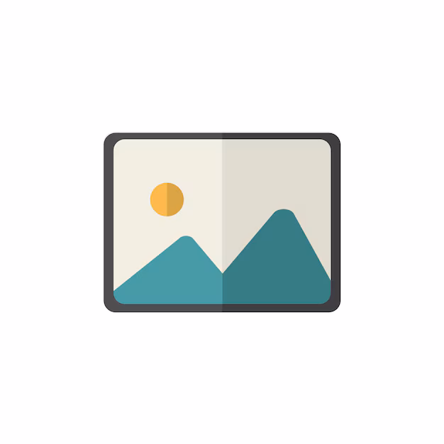Icon of a landscape photograph depicting mountains and a sun.